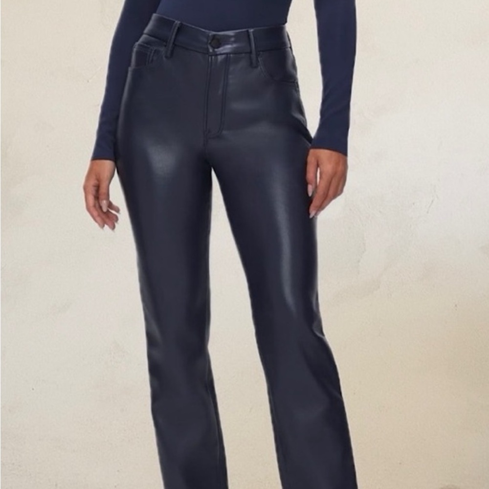 Good American Good Icon Ink Blue Navy Vegan faux leather Pants Size 4 NWOT